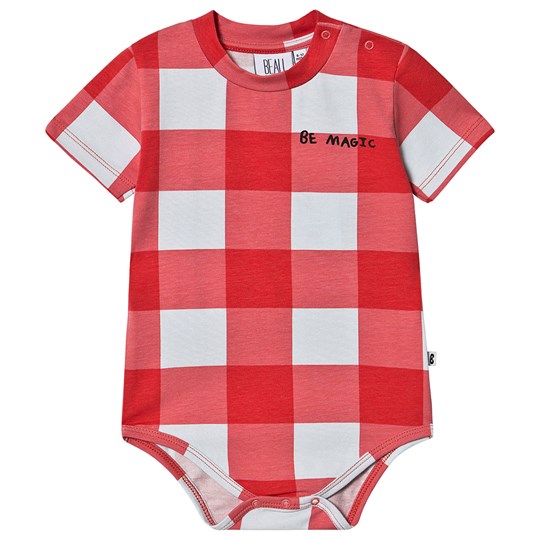 Gingham Baby Body Red and Sky Blue