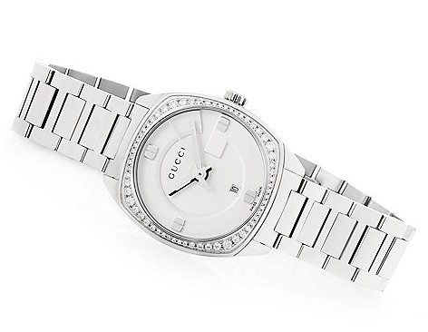 Gucci Women's Swiss Made Quartz Sapphire Crystal Diamond Accented Stainless Steel Bracelet Watch