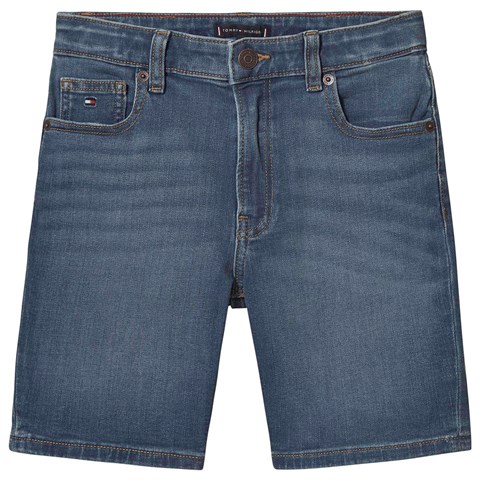 Mid Wash Denim Shorts with Small Flag Logo