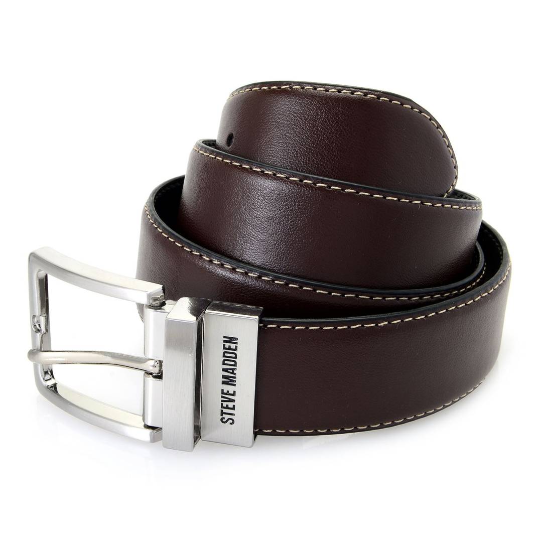 Steve Madden Men's Casual Black and Brown Stitching Detailed Reversible Belt